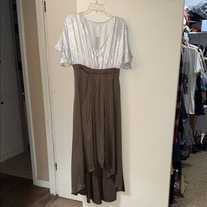 Chic High-Low Dress with Silver and Brown Tones